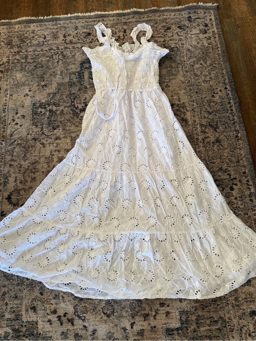 White Eyelet Maxi Dress with Ruffle Straps
